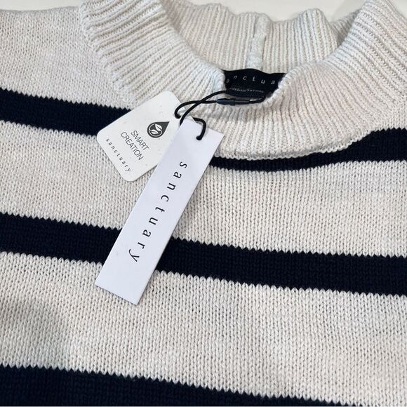 Sanctuary Life Is Easy Sweater Dress Cream Black Striped Cotton Knit Medium NWT - Picture 14 of 16